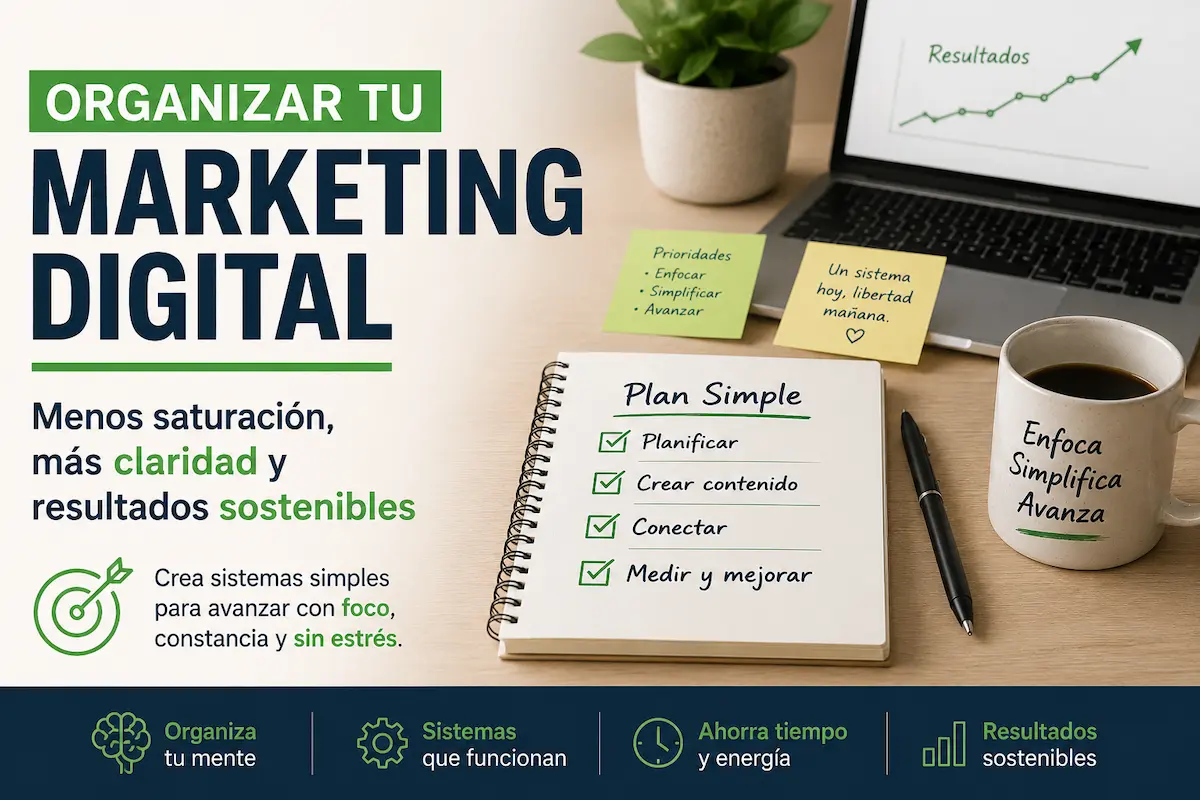 Organizar tu marketing digital con sistemas simples y sostenibles para avanzar sin estrés