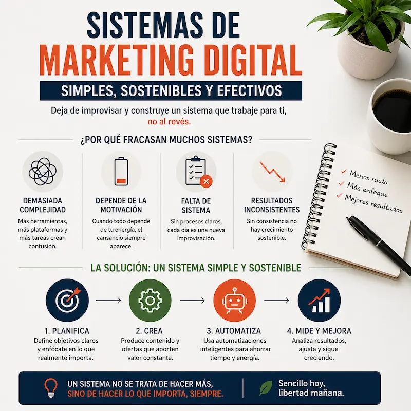 Sistemas de marketing digital simples y sostenibles para crecer con más constancia