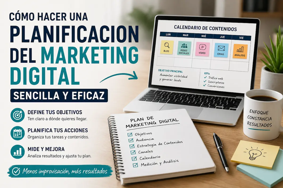 Planificacion del marketing digital sencilla y eficaz para organizar acciones y avanzar sin improvisar.